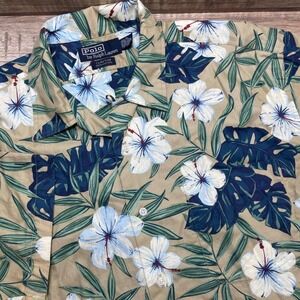 Polo Ralph Lauren Clayton Mens Medium Floral Tropical Hibiscus Cotton Camp Shirt